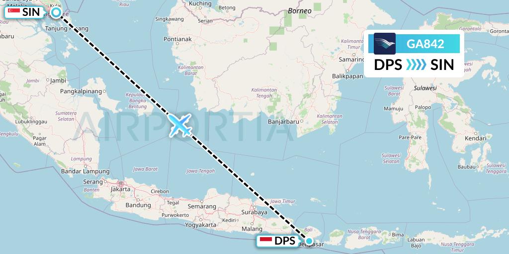 GA842 Garuda Indonesia Flight Map: Denpasar to Singapore
