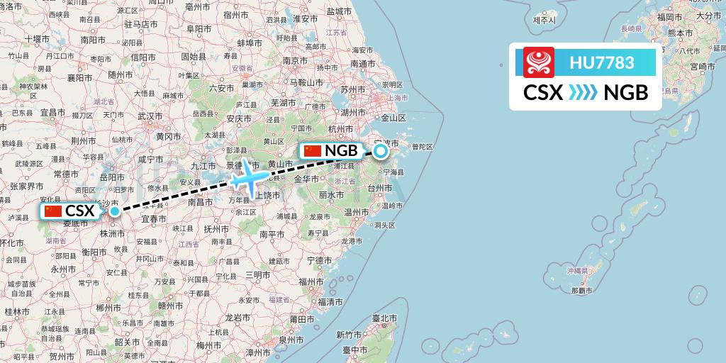 HU7783 Hainan Airlines Flight Map: Changsha to Ningbo