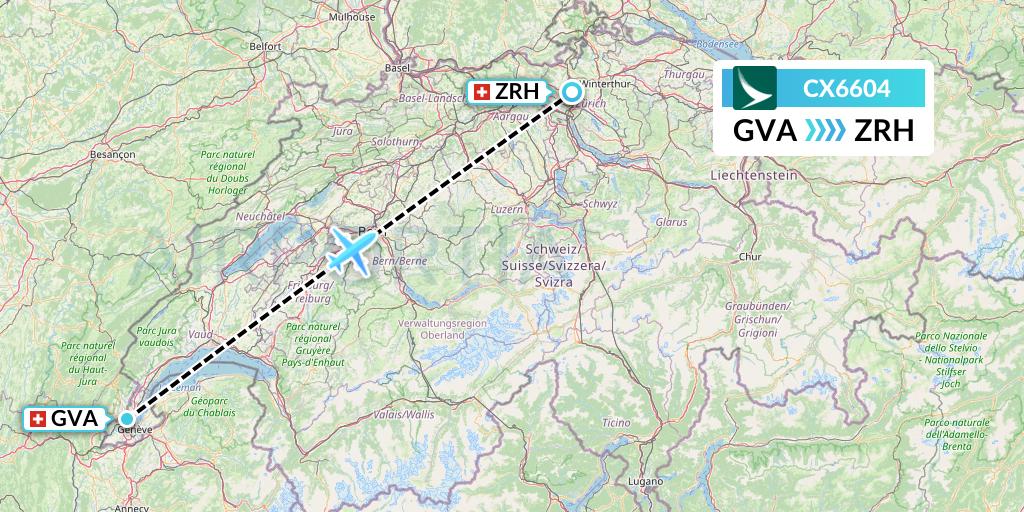 CX6604 Cathay Pacific Flight Map: Geneva to Zurich