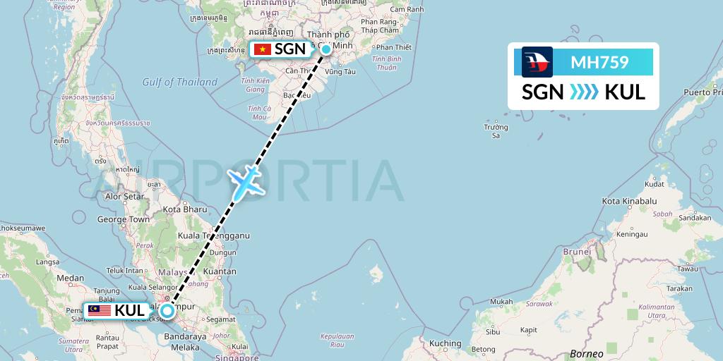 MH759 Malaysia Airlines Flight Map: Ho Chi Minh City to Kuala Lumpur