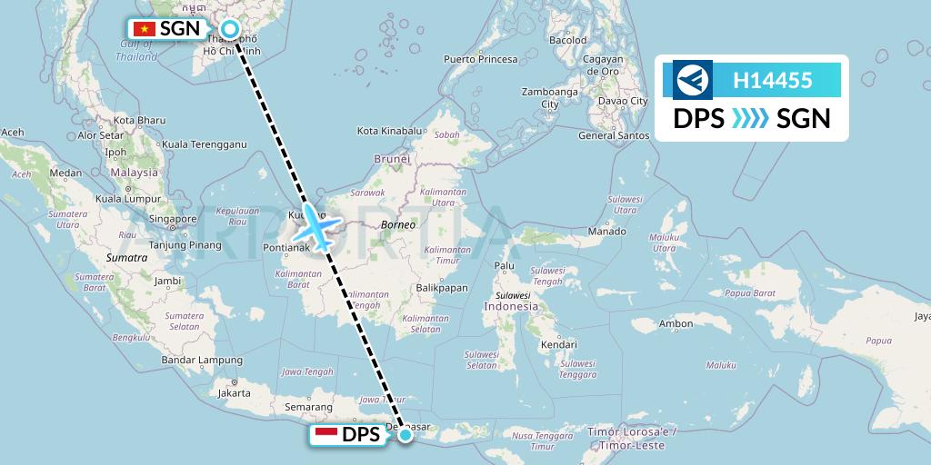 H14455 Hahn Air Systems Flight Map: Denpasar to Ho Chi Minh City