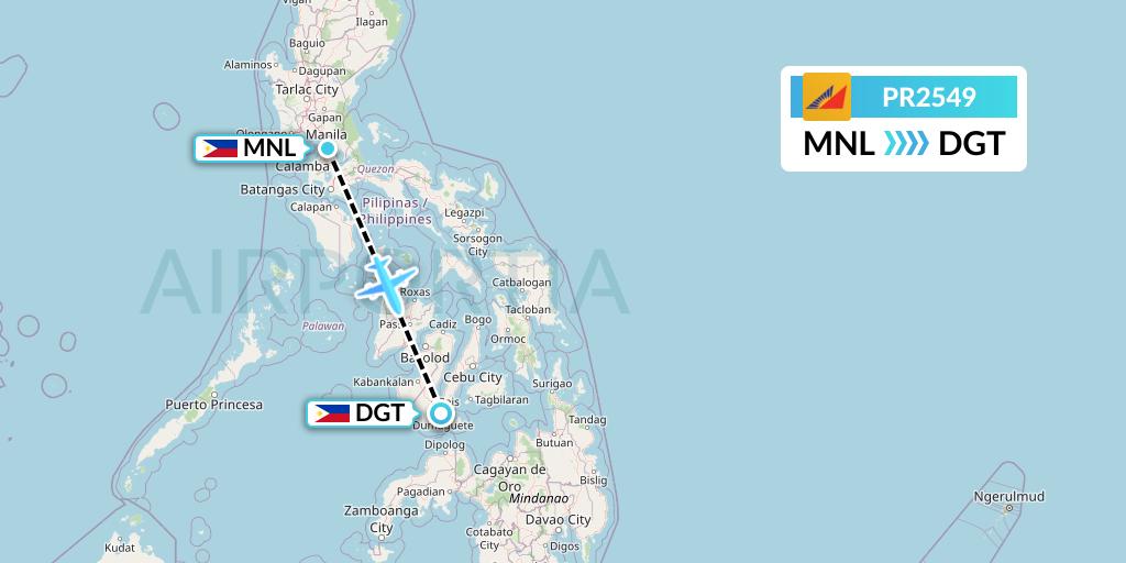 PR2549 Philippine Airlines Flight Map: Manila to Dumaguete City