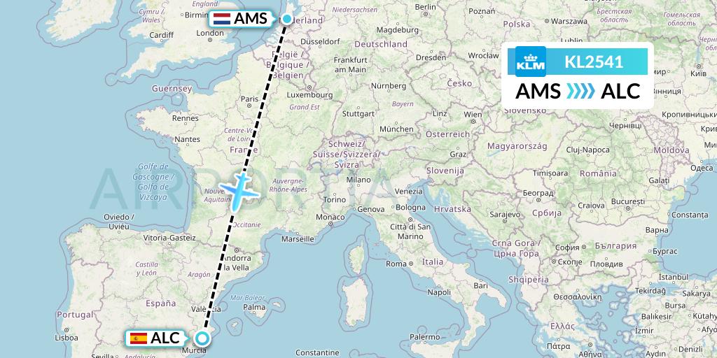 KL2541 KLM Flight Map: Amsterdam to Alicante