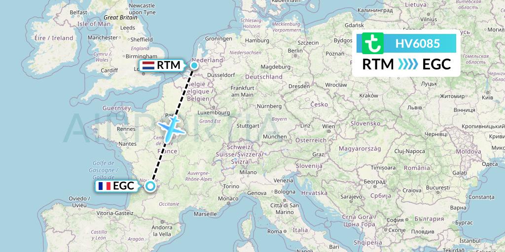 HV6085 Transavia Flight Map: Rotterdam to Bergerac