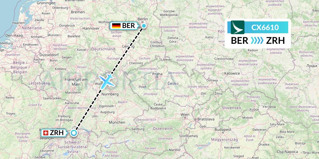 CX6610 Cathay Pacific Flight Map: Berlin to Zurich