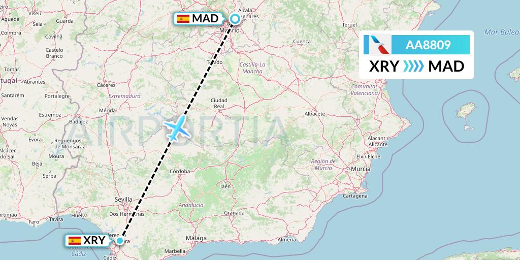 AA8809 American Airlines Flight Map: Jerez to Madrid