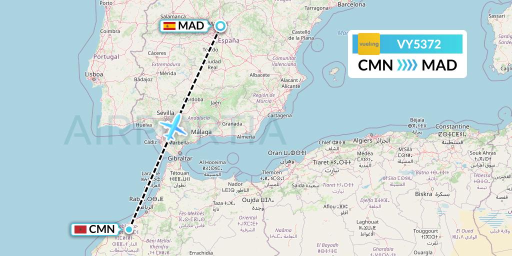 VY5372 Vueling Flight Map: Casablanca to Madrid