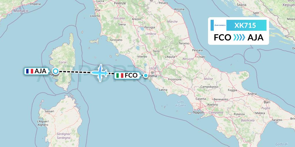 XK715 Air Corsica Flight Map: Rome to Ajaccio