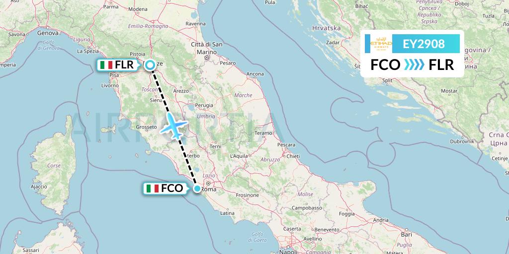 EY2908 Etihad Airways Flight Map: Rome to Florence