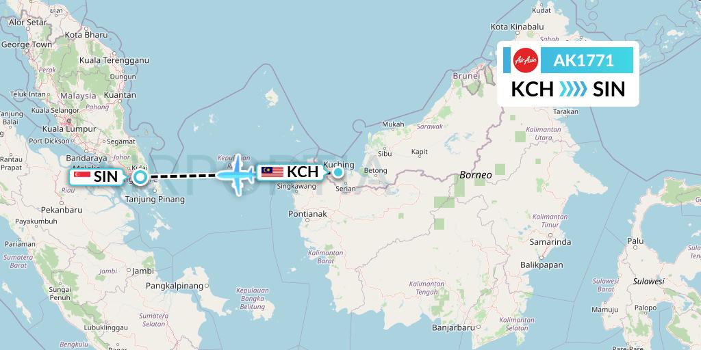 AK1771 AirAsia Flight Map: Kuching to Singapore