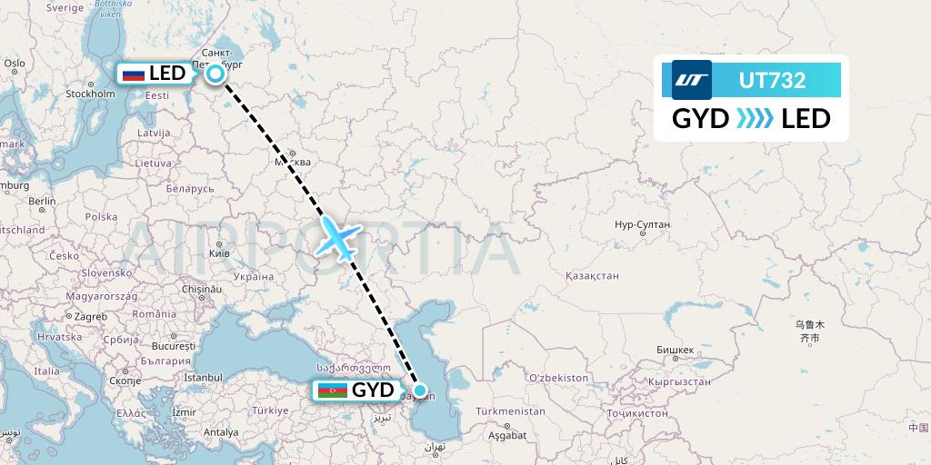 UT732 UTair Flight Map: Baku to St. Petersburg