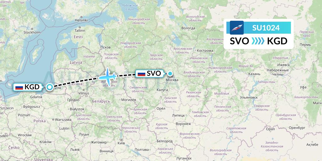 SU1024 Aeroflot Flight Map: Moscow to Kaliningrad
