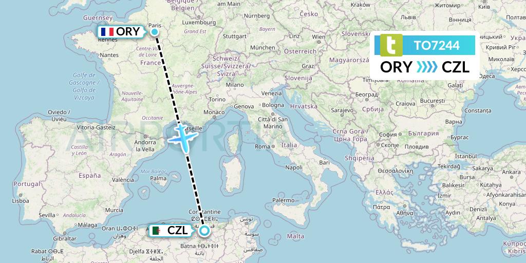 TO7244 Transavia France Flight Map: Paris to Constantine