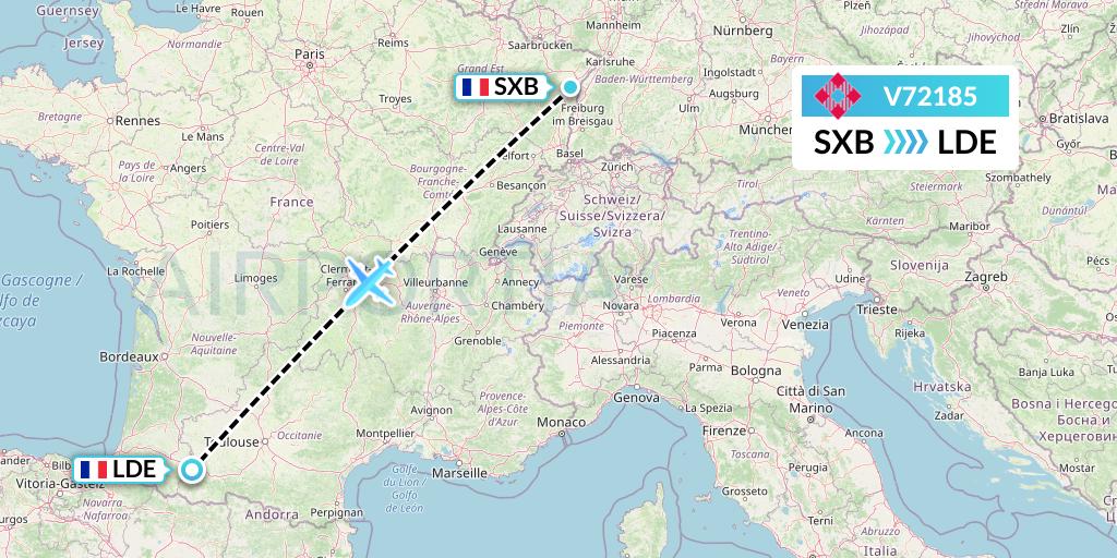 V72185 Volotea Flight Map: Strasbourg to Tarbes