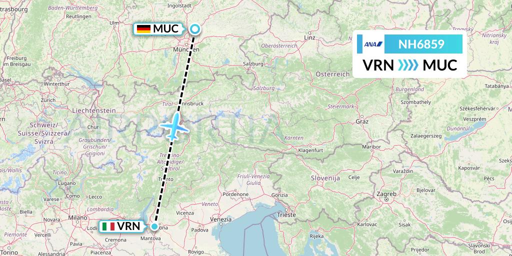 NH6859 All Nippon Airways Flight Map: Verona to Munich
