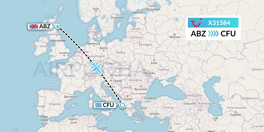 X31584 TUI fly Germany Flight Map: Aberdeen to Corfu
