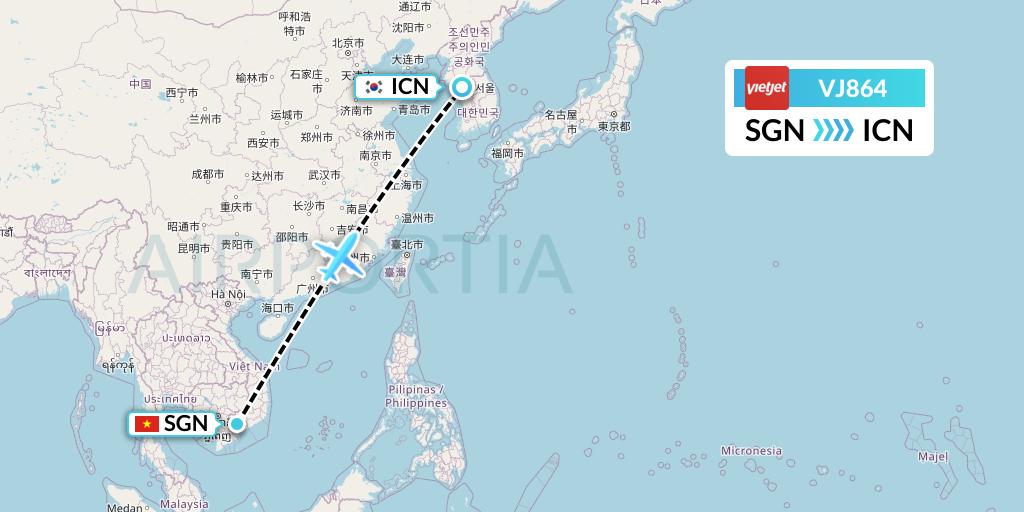 VJ864 VietJet Air Flight Map: Ho Chi Minh City to Seoul