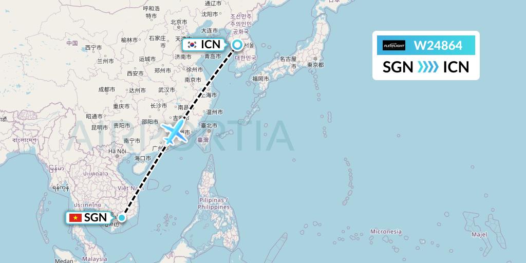 W24864 Flex Flight Flight Map: Ho Chi Minh City to Seoul