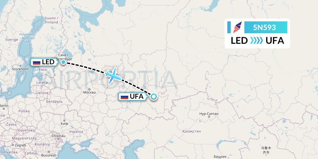 5N593 Nordavia Flight Map: St. Petersburg to Ufa