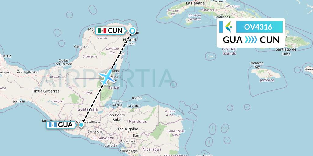 OV4316 SalamAir Flight Map: Guatemala City to Cancun