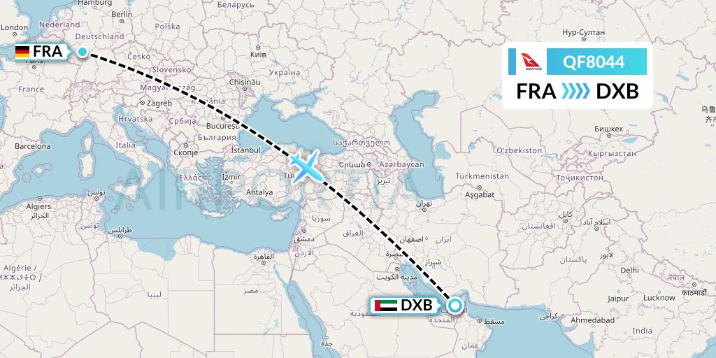 QF8044 Qantas Flight Map: Frankfurt to Dubai