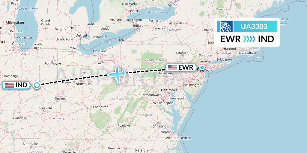 UA3303 United Airlines Flight Map: New York to Indianapolis