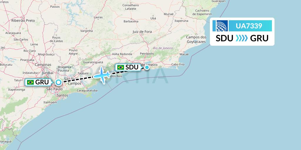 UA7339 United Airlines Flight Map: Rio de Janeiro to Sao Paulo