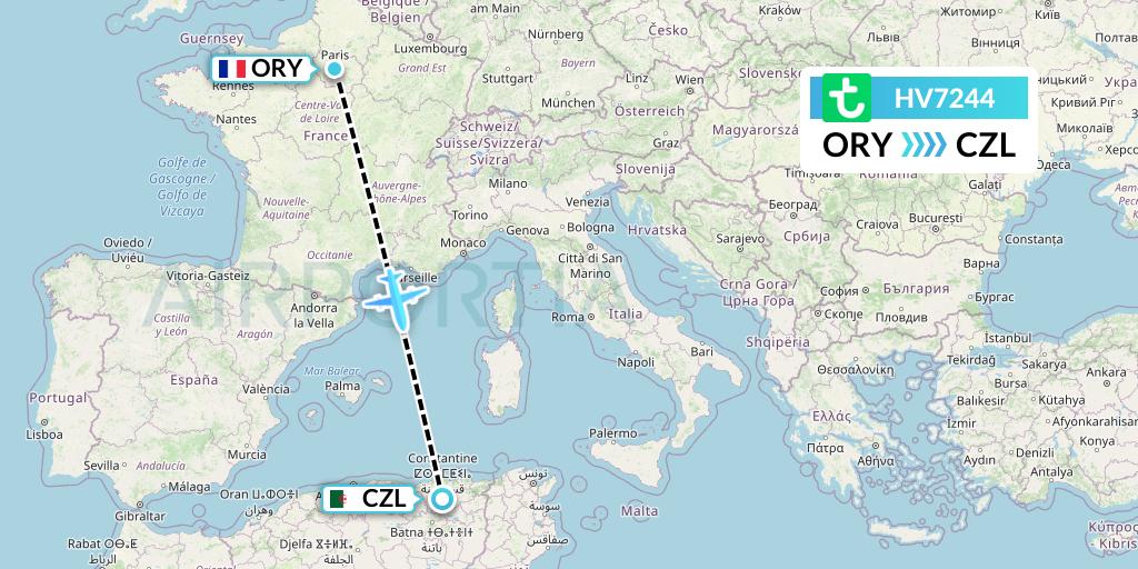 HV7244 Transavia Flight Map: Paris to Constantine