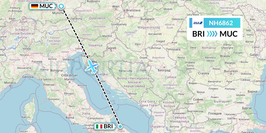 NH6862 All Nippon Airways Flight Map: Bari to Munich