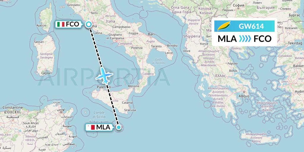 GW614 GetJet Airlines Flight Map: Malta to Rome