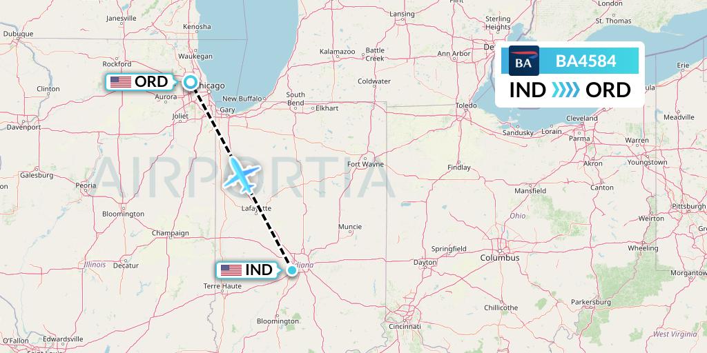 BA4584 British Airways Flight Map: Indianapolis to Chicago