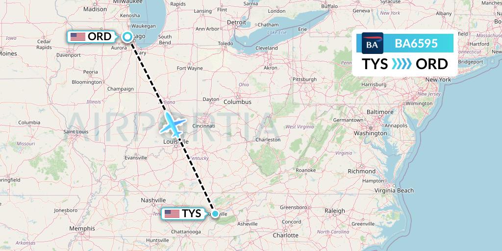 BA6595 British Airways Flight Map: Knoxville to Chicago