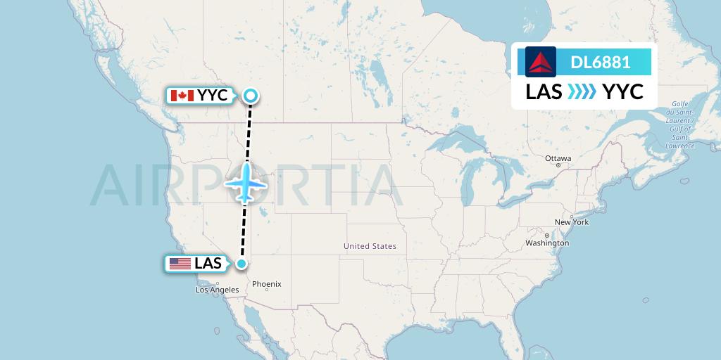 DL6881 Delta Air Lines Flight Map: Las Vegas to Calgary