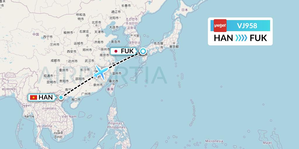 VJ958 VietJet Air Flight Map: Hanoi to Fukuoka