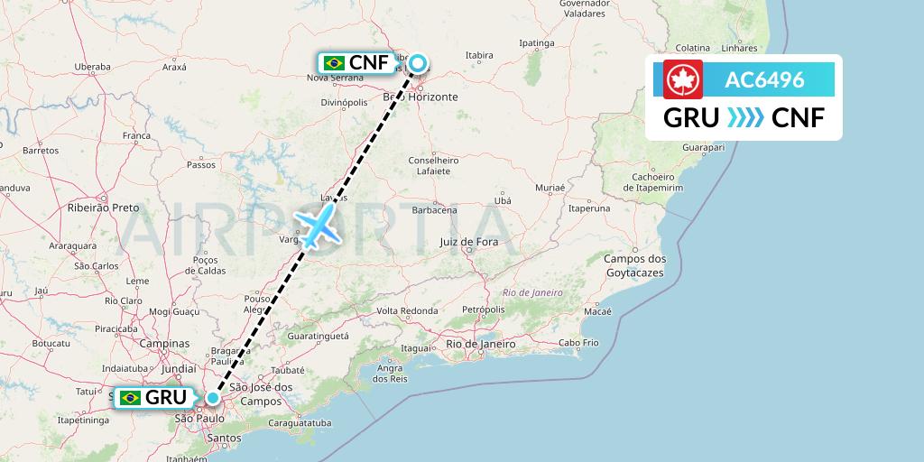AC6496 Air Canada Flight Map: Sao Paulo to Belo Horizonte