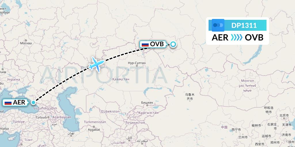 DP1311 Pobeda Flight Map: Sochi to Novosibirsk