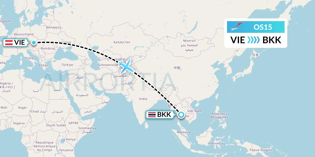 OS15 Austrian Airlines Flight Map: Vienna to Bangkok