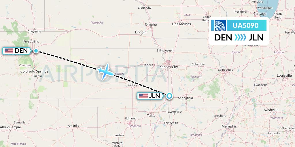 UA5090 United Airlines Flight Map: Denver to Joplin