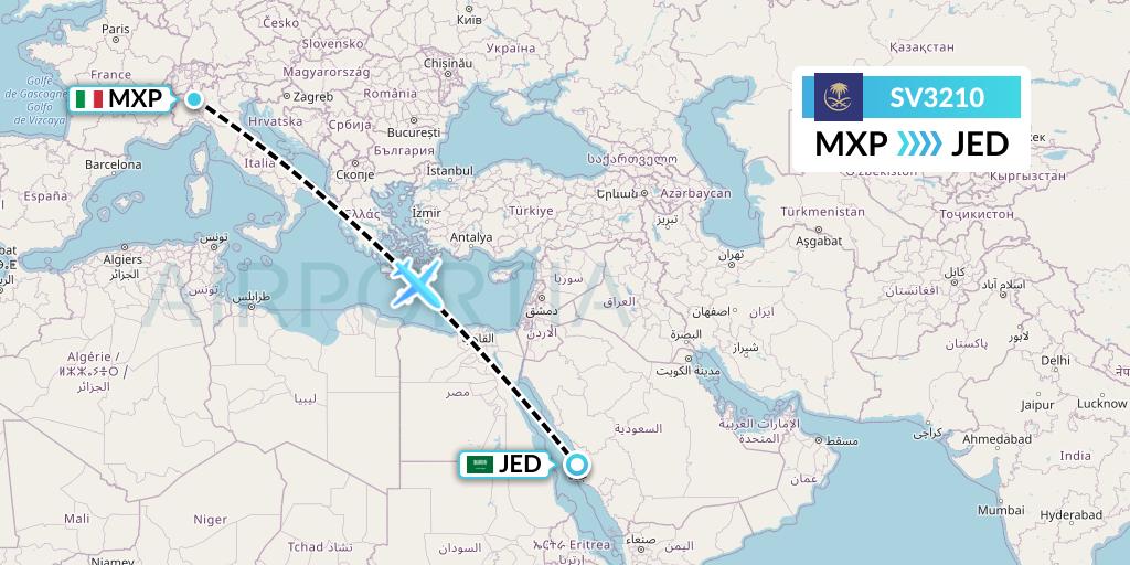 SV3210 Saudi Arabian Airlines Flight Map: Milan to Jeddah