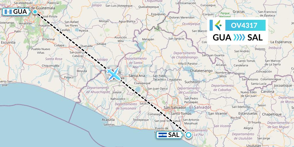 OV4317 SalamAir Flight Map: Guatemala City to San Salvador