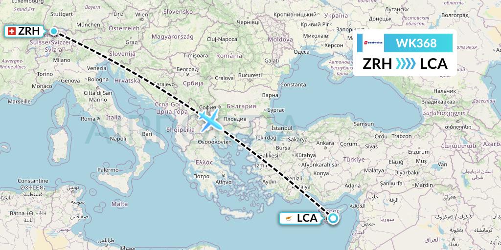 WK368 Edelweiss Air Flight Map: Zurich to Larnaca