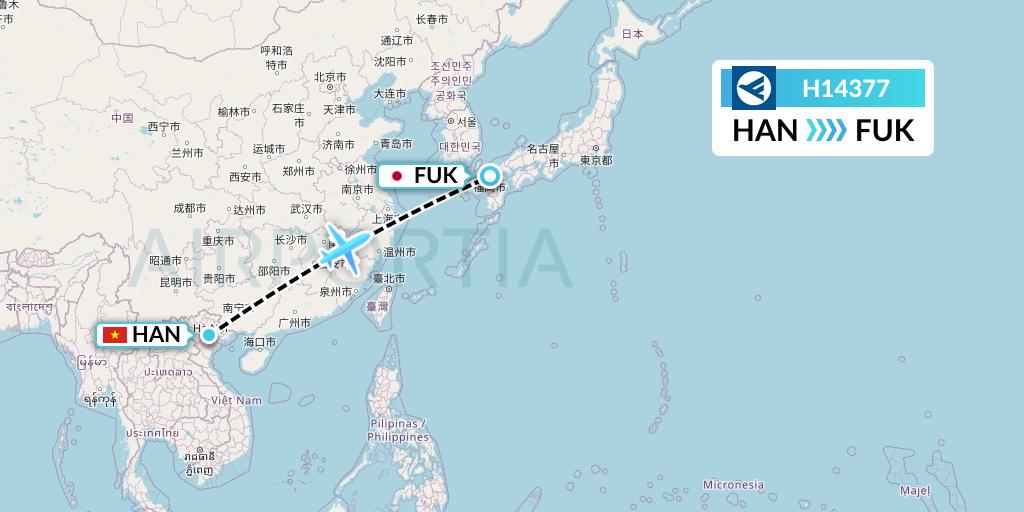 H14377 Hahn Air Systems Flight Map: Hanoi to Fukuoka