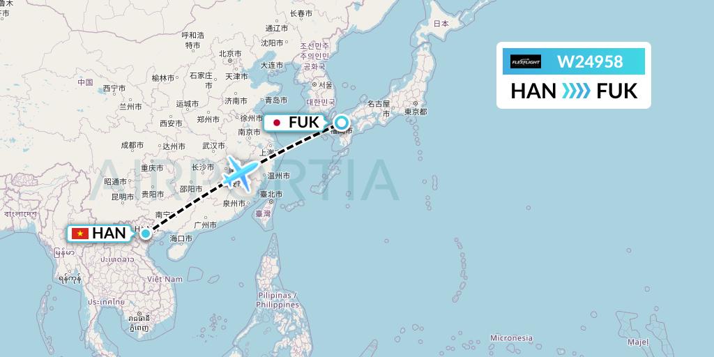 W24958 Flex Flight Flight Map: Hanoi to Fukuoka