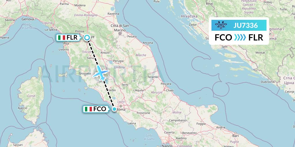 JU7336 AirSERBIA Flight Map: Rome to Florence