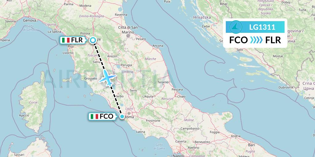 LG1311 Luxair Flight Map: Rome to Florence