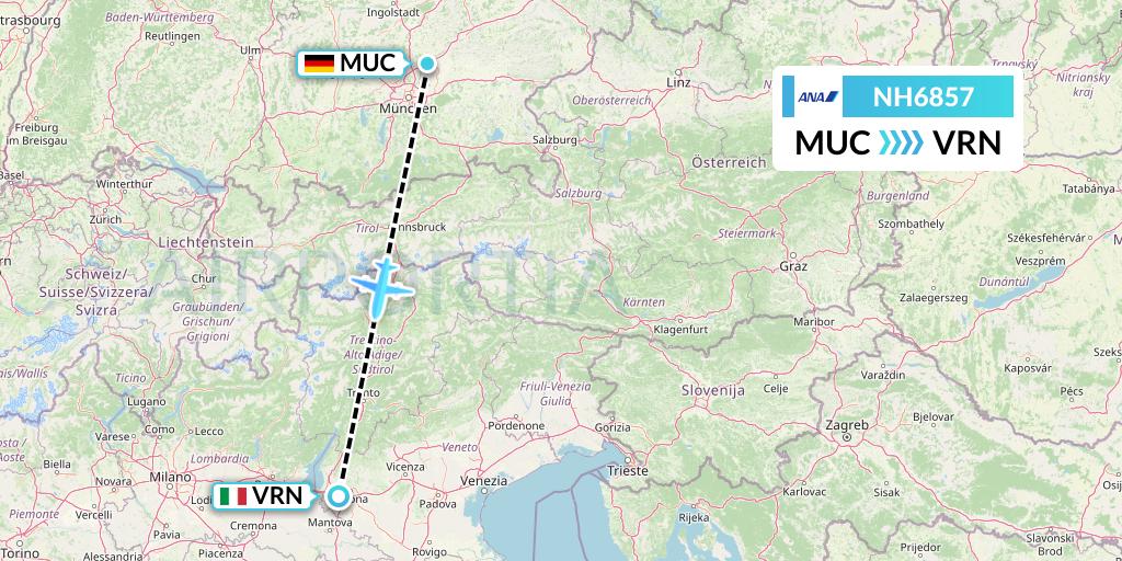 NH6857 All Nippon Airways Flight Map: Munich to Verona
