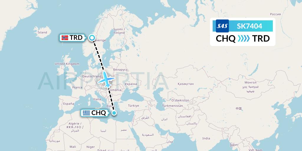 SK7404 SAS Flight Map: Chania to Trondheim