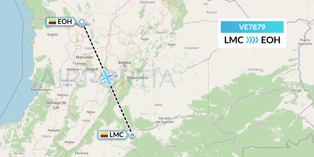 VE7879 Easyfly Flight Map: La Macarena to Medellin