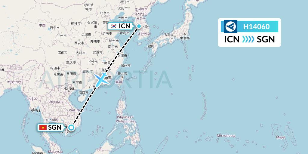 H14060 Hahn Air Systems Flight Map: Seoul to Ho Chi Minh City