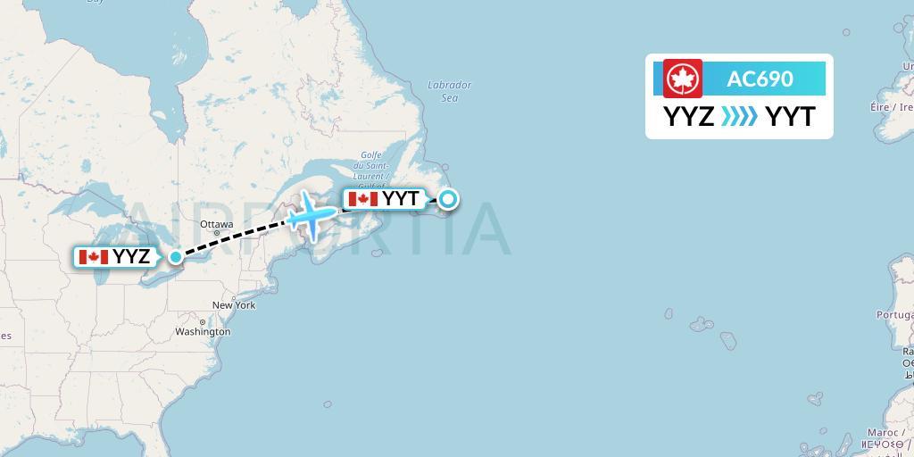 AC690 Air Canada Flight Map: Toronto to St. John's